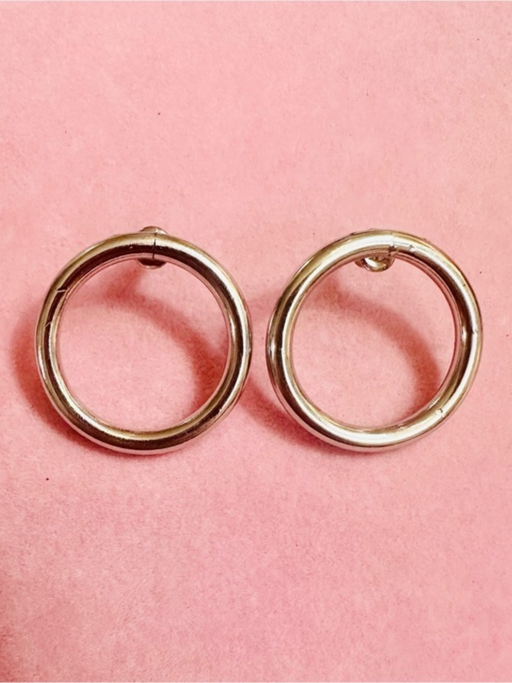Silver Tone Thick Hoop Earrings
